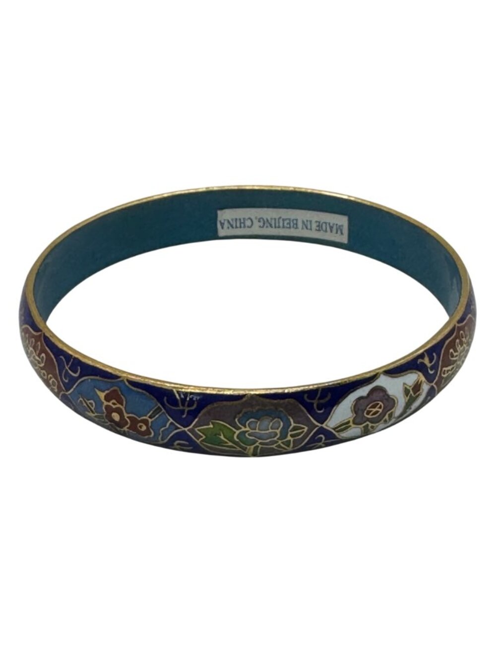 Vintage Cloisonné Floral Bangle Bracelet Gold Trim Made Beijing China 8" Enamel - Picture 8 of 11